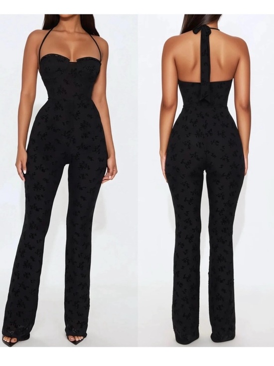 Fashion Nova Pants - Fashion Nova Black Halter Tie-Back Bustier Jumpsuit